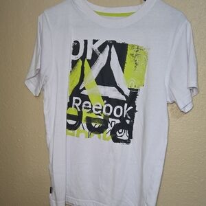 Reebok White Tee with Neon Yellow and Black Graphic